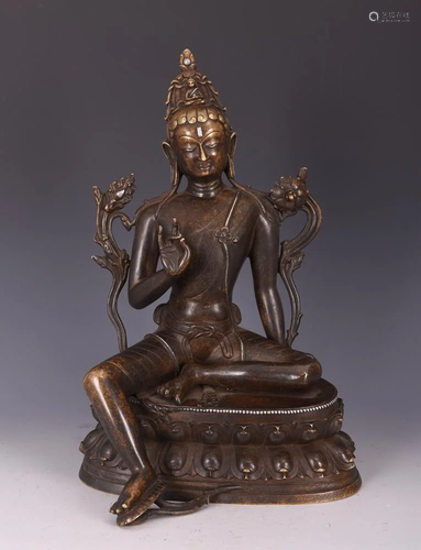 SILVER INLAID GILT BRONZE FIGURE OF GREEN TARA