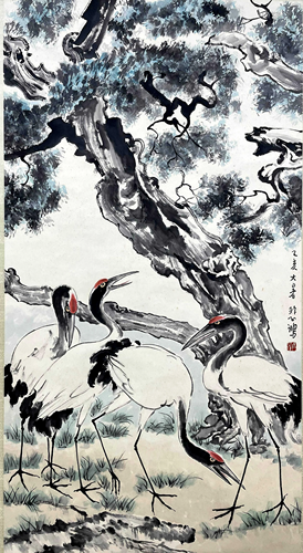 CHINESE PAINTING OF CRANE & PINE, XU BEIHONG