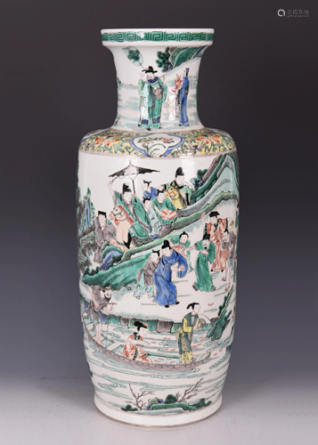 LARGE WUCAI 'FIGURAL' PORCELAIN VASE, KANGXI MARK