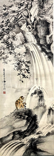 CHINESE PAINTING OF A MONKEY WITH SIGN