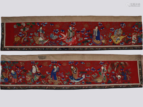PAIR OF SILK EMBROIDERED 'EIGHT IMMORTALS' PANELS