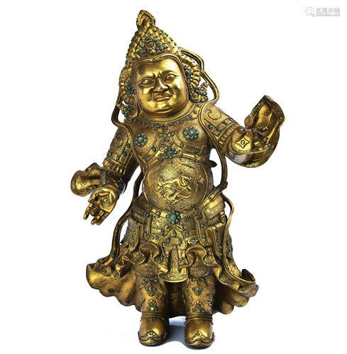 GILT BRONZE INLAID GEMSTONE STATUE OF THE HEAVE…