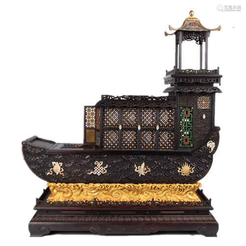 INTRICATELY CARVED ZITAN WOOD BOAT DECORATIONS