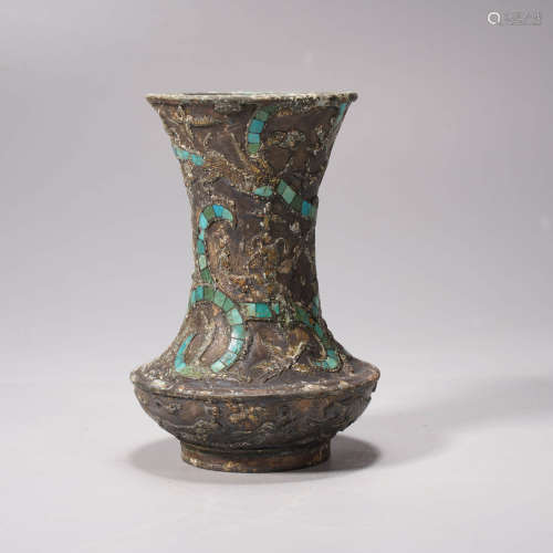 An archaistic turquoise inlaid bronze vase