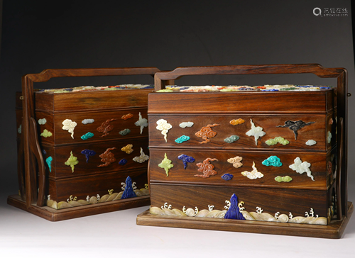 Huanghuali Gem-Inlaid Stacked Carrying Box