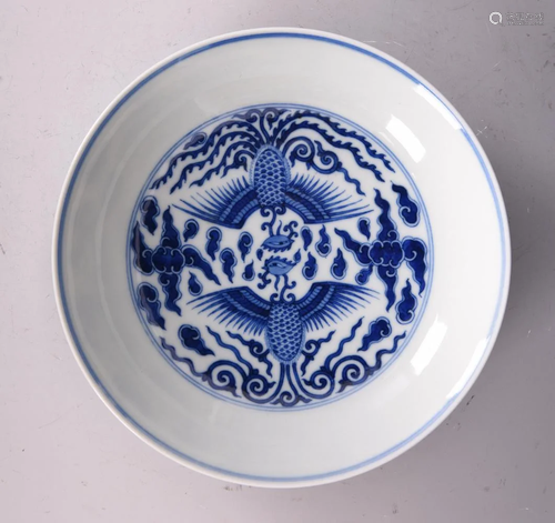 BLUE AND WHITE PHEONIX MOTIF PORCELAIN PLATE, GUANGXU