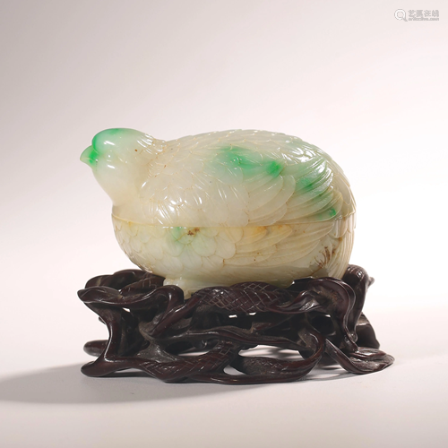 CARVED JADEITE JADE AND MAGPIE FRAGRANT BOX