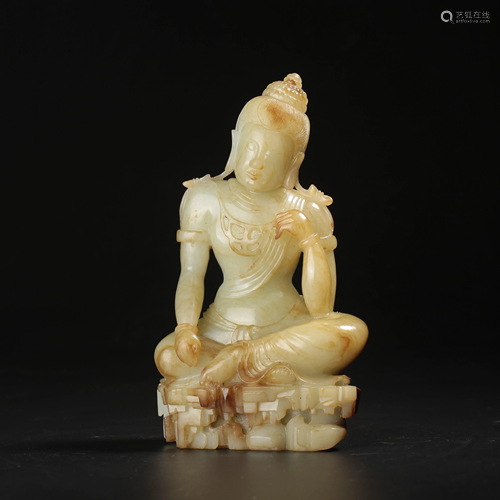 CARVED JADE FIGURE OF AVALOKITESVARA