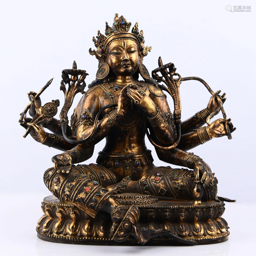 GILT BRONZE GEM-INLAID FIGURE OF MAHA PRATISARA