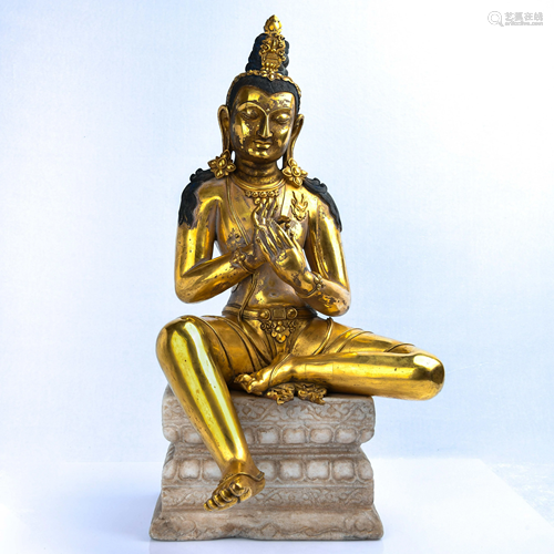 Large Seated Gilt Bronze Tara Statue