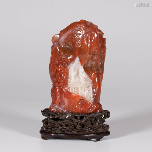 CARVED NANHONG AGATE MOUNTAIN ORNAMENT