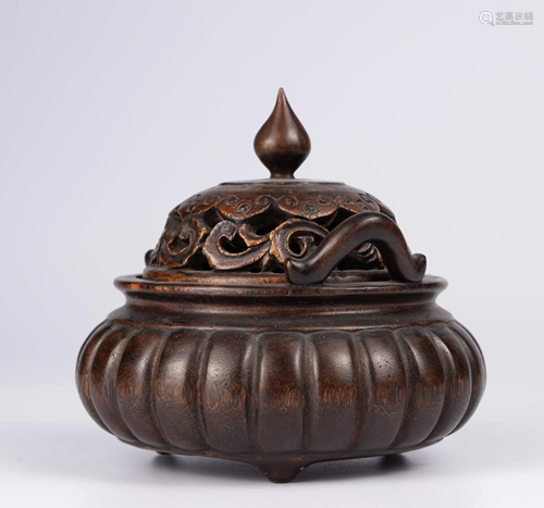 CHINESE AGARWOOD CENSER WITH HANDLE