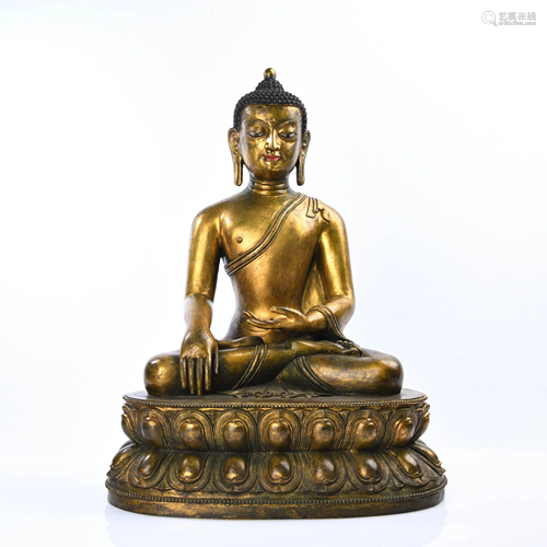 SEATED GILT BRONZE STATUE OF SAKYAMUNI