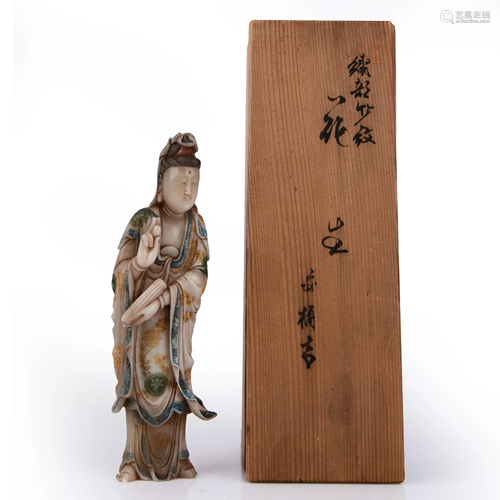 FINELY CARVED SOAPSTONE FIGURE OF GUANYIN