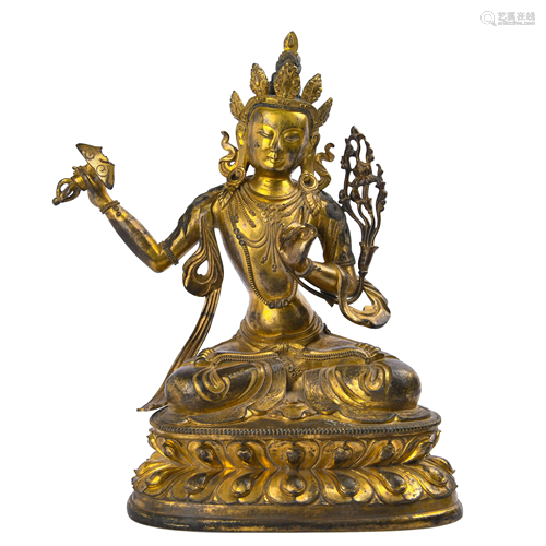 GILT BRONZE BUDDLA OF MANJUSRI