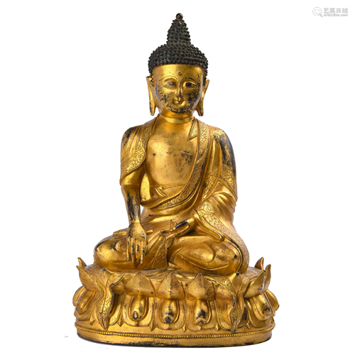 GILT BRONZE SHAKYAMUNI LOTUS BASE