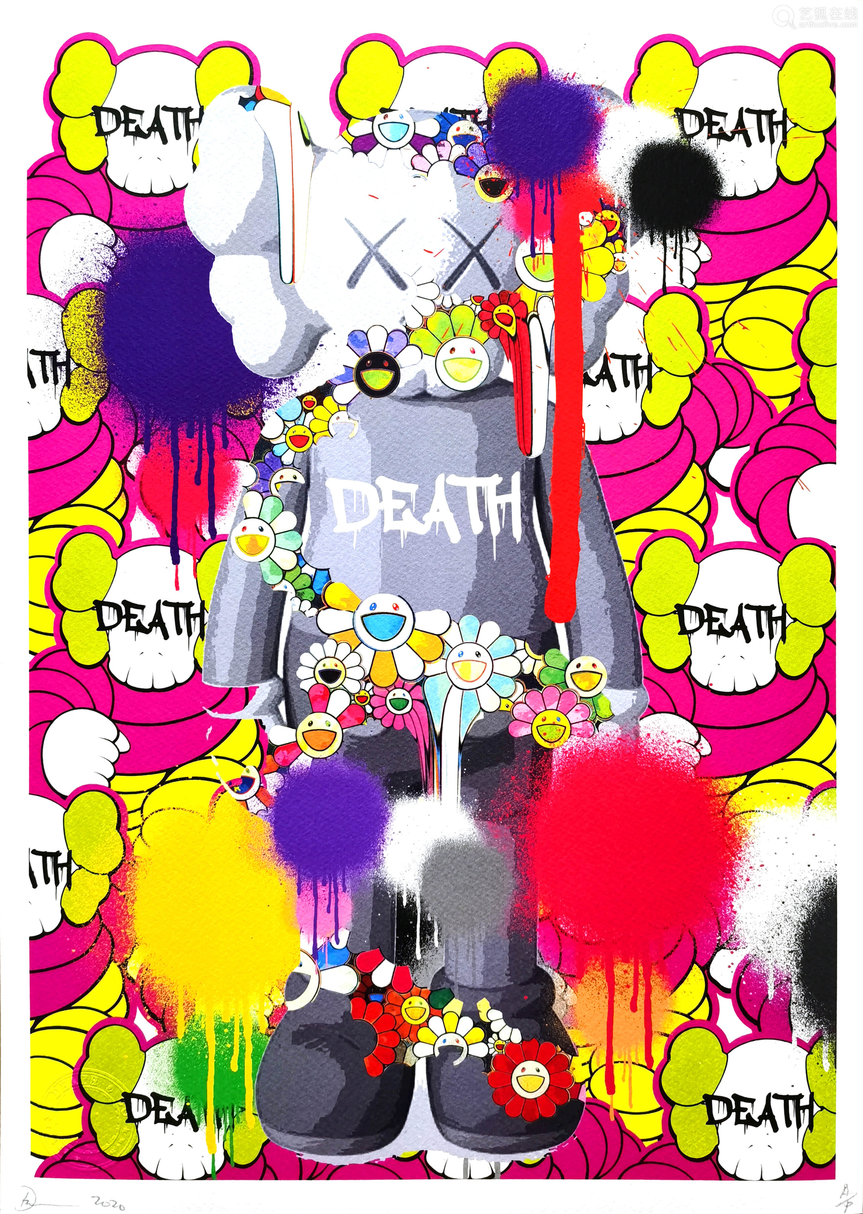 见作品左下角death Nyc Death Nyc Kaws 太阳花 300gsm 纸本版画 Deal Price Picture