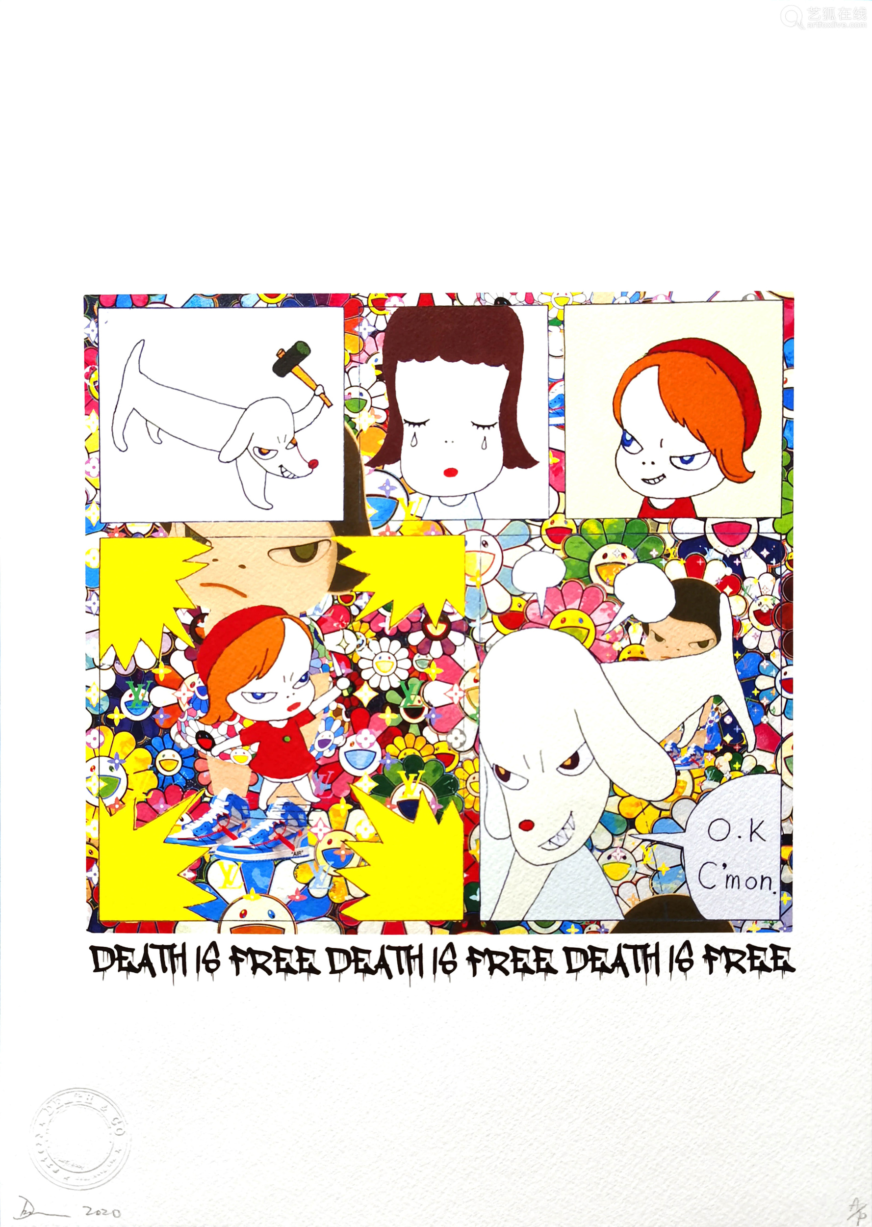 见作品左下角death Nyc Death Nyc 奈良美智 太阳花 300gsm 纸本 Deal Price Picture