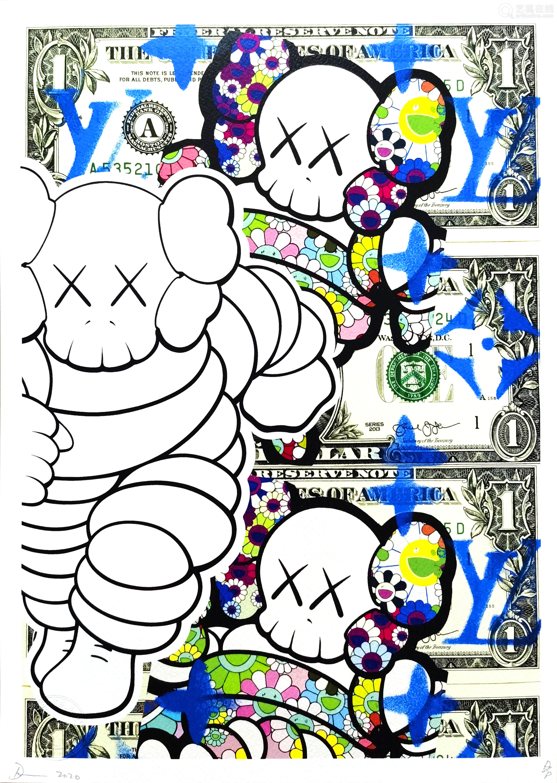 见作品左下角death Nyc Death Nyc Kaws Dollar 300gsm 纸本版画 Deal Price Picture