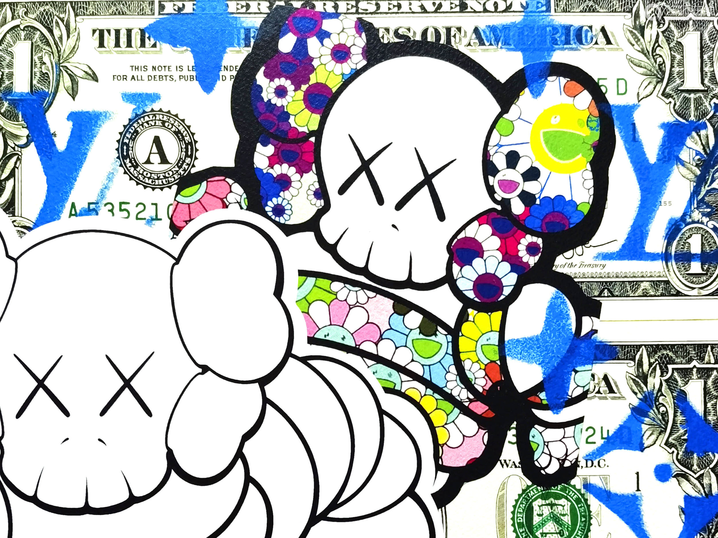 见作品左下角death Nyc Death Nyc Kaws Dollar 300gsm 纸本版画 Deal Price Picture