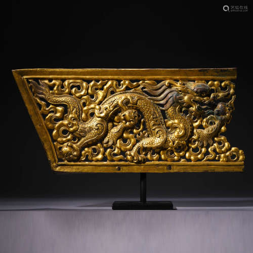 清早期 铜鎏金高浮雕龙纹板