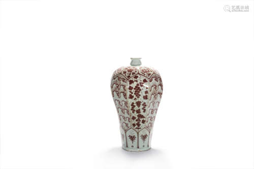 An Underglaze-Red Floral Octagonal Meiping Vase