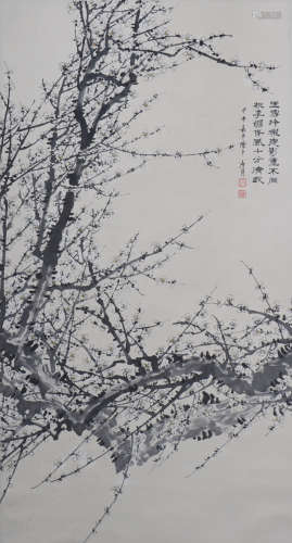 A Chinese Plum Blossom Painting Scroll, Tao Lengyue Mark