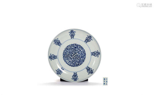 A Blue And White Floral Dish