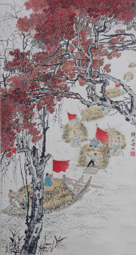 A Chinese Landscape And Figure Painting Scroll, Qian Songyan...