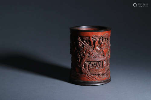 A Carved Bamboo Figural Brush Pot