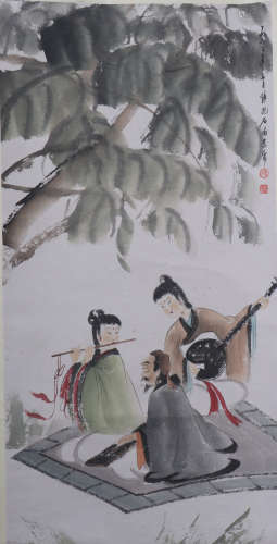 A Chinese Figure Painting Scroll, Fu Baoshi Mark