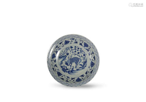 A Blue And White Kylin Floral Dish