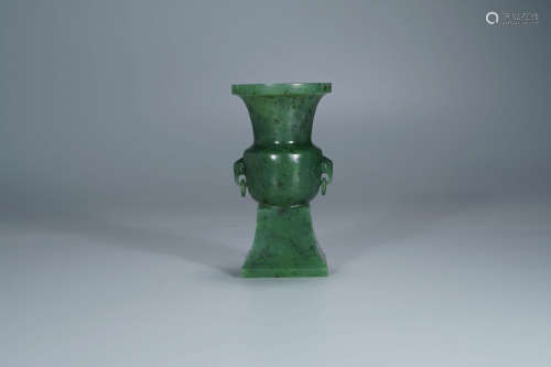 A Spinach-Green Jade Beaker Vase