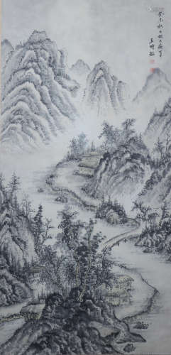 A Chinese Landscape Painting Scroll, Wang Shimin Mark