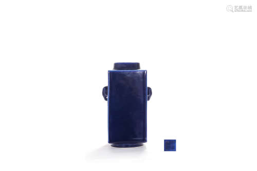 An Altar-Blue-Glazed Elephant-Eared Square Vase