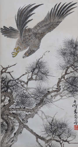 A Chinese Eagle Painting Scroll, Gao Qifeng Mark