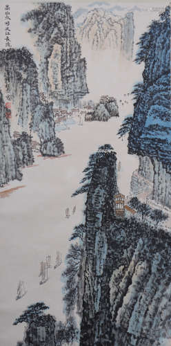 A Chinese Landscape Painting Scroll, Qian Songyan Mark