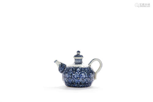 A Blue And White Lotus-Petal-Form Teapot