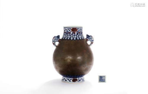 An Underglaze-Blue And Iron-Red-Glaze Dragon Vase, Zun