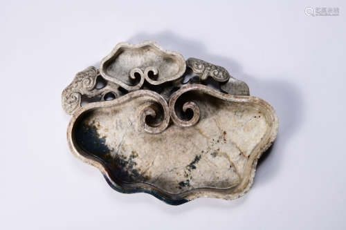 A Hetian Chicken-White And Black Jade Lingzhi-Form Washer