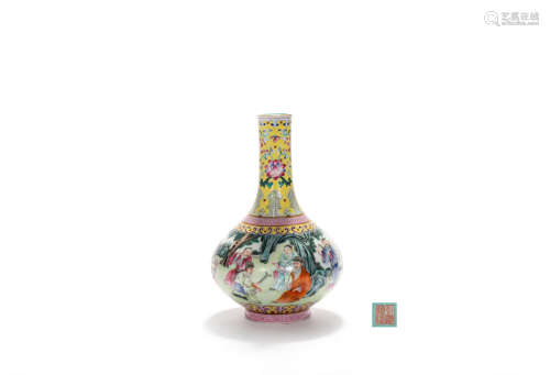 A Famille Rose Figural Bottle Vase
