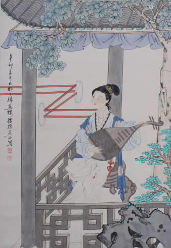 A Chinese Figure Painting Scroll, Xu Cao Mark