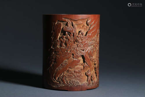 An Inscribed Bamboo Figural Brush Pot