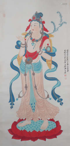 A Chinese Buddha Painting Scroll, Zhang Daqian Mark