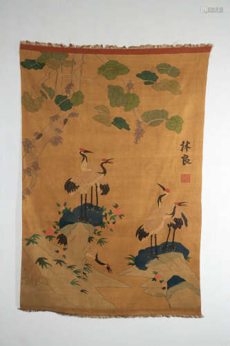 An Embroidered Cranes Silk Kesi