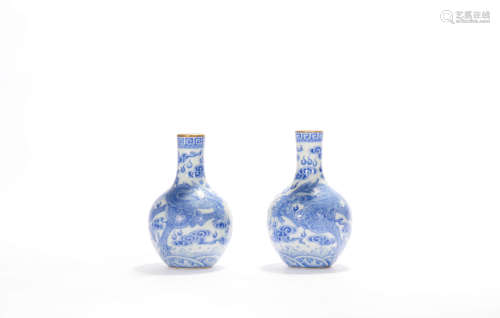 A Pair Of Blue-Glazed Dragon Tianqiuping Vases
