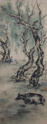 A Chinese Herding Painting Scroll, Gao Qifeng Mark