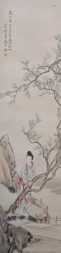 A Chinese Figure Painting Scroll, Feng Ji Mark