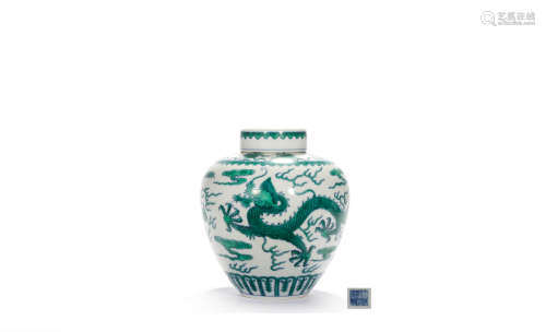A Green-Enameled Dragon And Cloud Jar And Cover