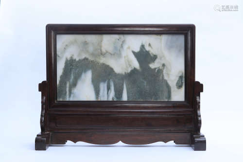 A Marble Table Screen With Rosewood Frame And Stand